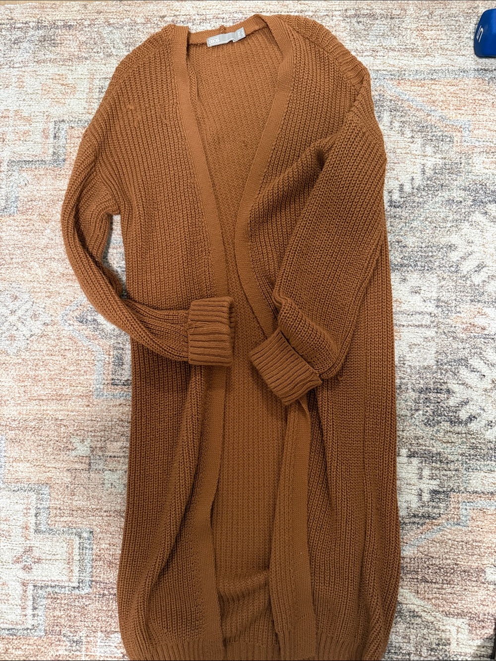 ASOS Long Open-Front Chunky Cardigan in Rust